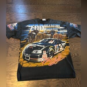 Dale Earnhardt Sr AOP 700 Horses Black Faded Vintage Racing NASCAR T shirt XXL